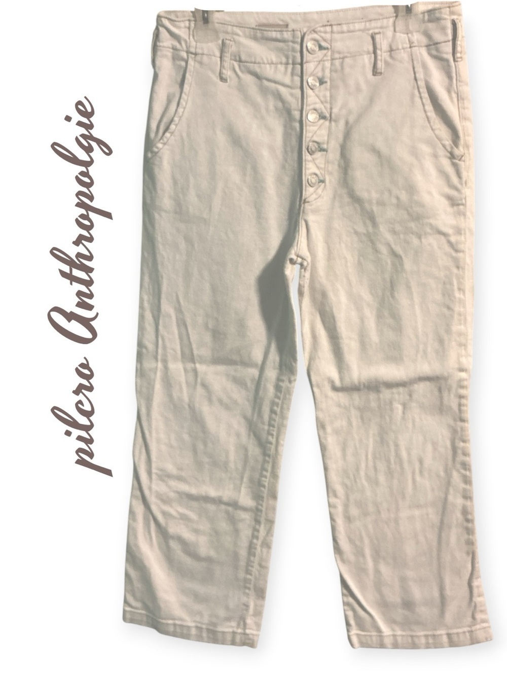 🌺Anthropologie Pilcro Button-Fly Cream Cropped Cotton Pants-27.5 inseam
